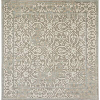 Euphoria Grey 5 ft. x 5 ft. All-Over Design Traditional Square Area Rug