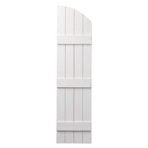 15 in. x 61 in. Polypropylene Plastic Arch Top Closed Board and Batten Shutters Pair in White
