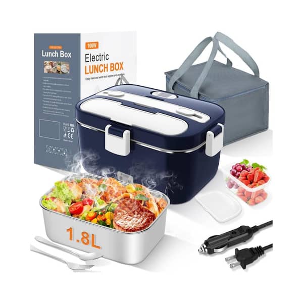 Unbranded 3in1 Stainless Steel Food Storage Container with Lids, Rapid 100W 1. 8L Portable Electric Lunch Box Food Warmer in Blue