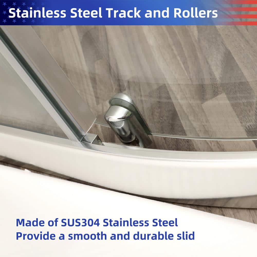 Chrome Finish Semi-Frameless Clear Glass Sliding Shower Enclosure