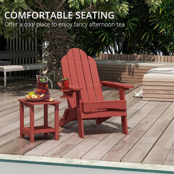 Plastic Wood Outdoor End Table, Weather-Resistant, Eco-Friendly Hips Material - Red