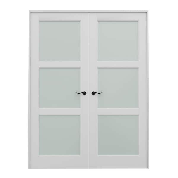 ARK DESIGN 72 in. x 96 in. Universal Handed 3-Lite Frosted Glass White Solid Core MDF Double Prehung French Door with Assemble Jamb