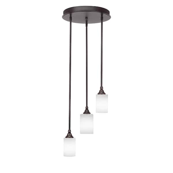 Unbranded Villa 60-Watt 14.25 in. 3 Light Dark Granite Stem Pendant Light with 4 in. White Matrix Glass Shade, No bulbs included