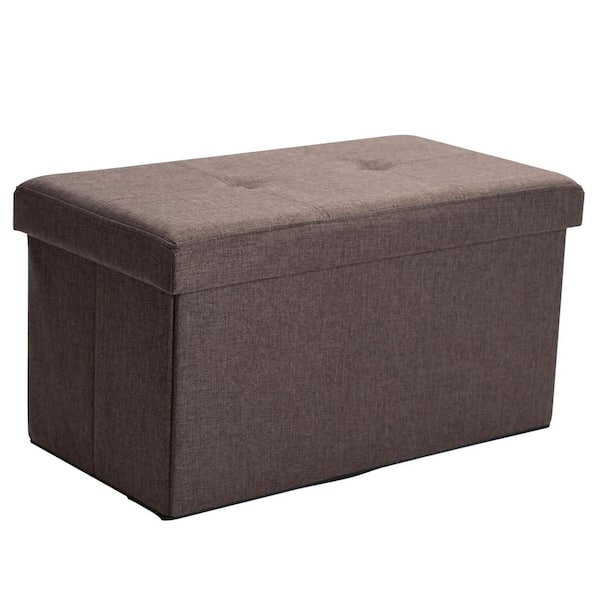 Simplify Espresso Linen Look Double Folding Ottoman