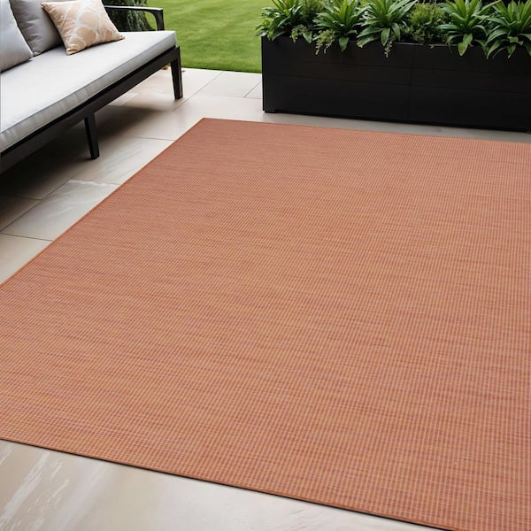 Terra Cotta 5 ft. x  7 ft. Woven Abstract Polyester Runner Indoor/Outdoor Area Rug