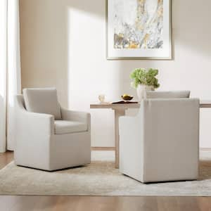 Morgana Fabric Flax Beige Dining Chair with Removable Casters and Cusion for Dining Room Bed Room Living Room