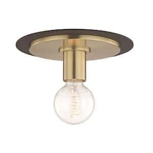 Milo 1-Light Aged Brass Small Flush Mount with Black Accents