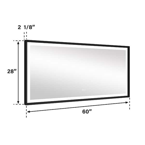 60 in. W x 28 in. H Rectangular Aluminum Framed Dimmable Wall Mounted LED Bathroom Vanity Mirror in Black
