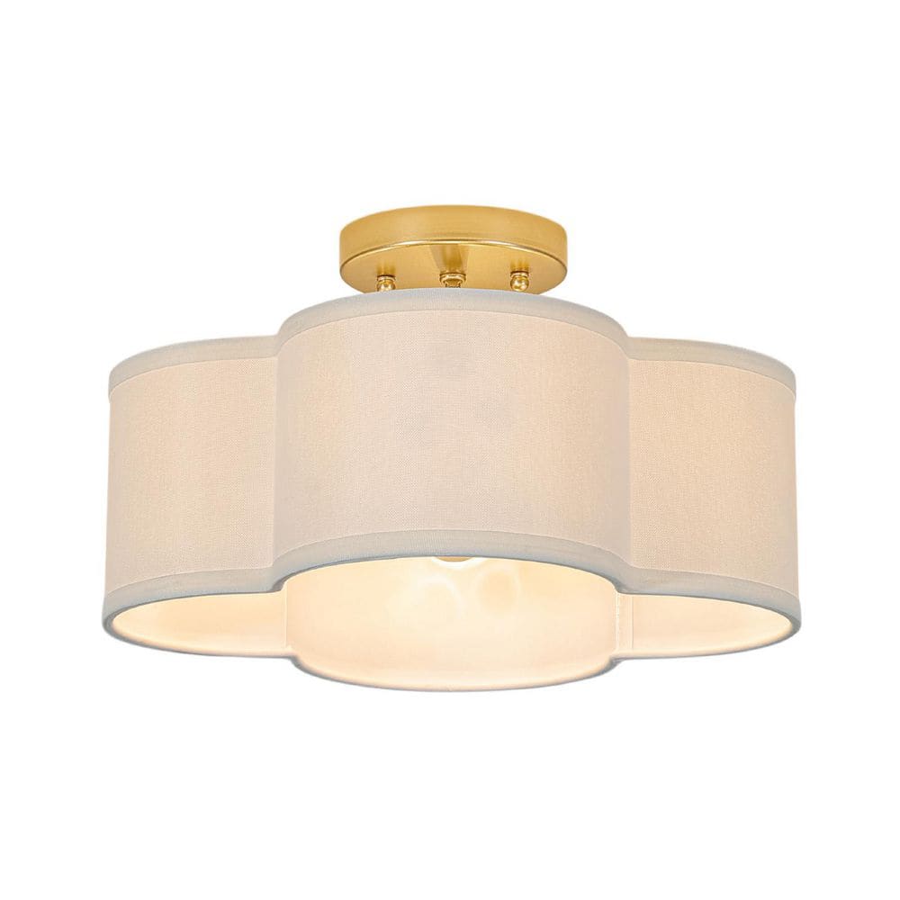 Camellia 13.8 in. 4-Light Modern Drum Brushed Gold Semi-Flush Mount Ceiling Light with Fabric Shade for Bedroom Hallway price history on PriceWatchPro
