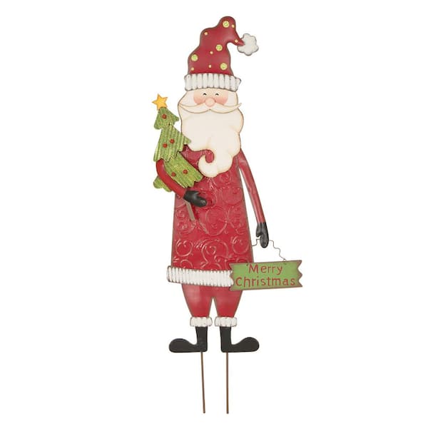 Glitzhome 36 in. H Metal Santa Yard Stake or Standing Decor or Wall Decor (KD, 3 Function)