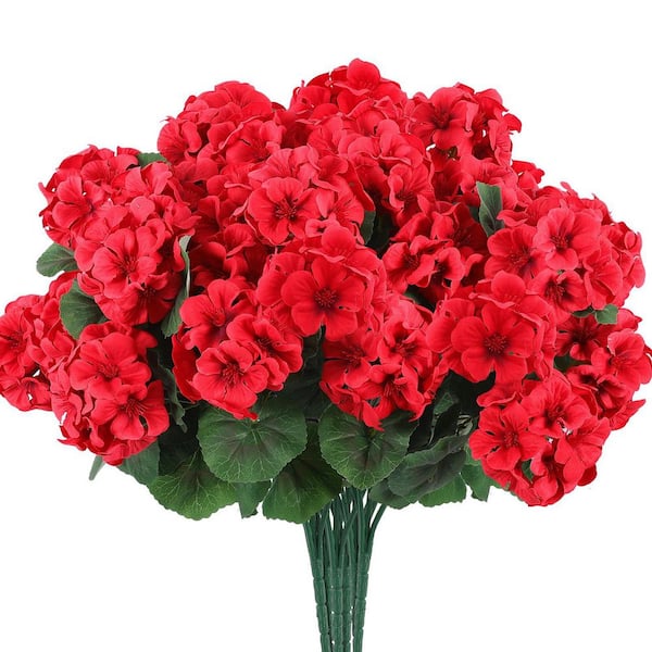 Artificial Geranium Flowers 6 Bundles Red Silk UV Resistant Outdoor Indoor Decor Garden Centerpieces 4.00 in.
