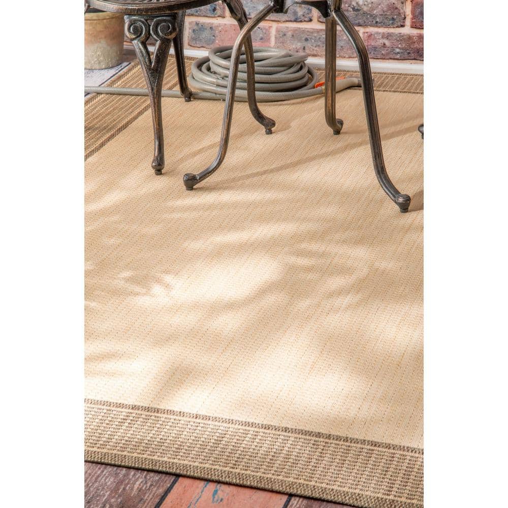 Beige Rectangular Synthetic Reversible Indoor/Outdoor Area Rug