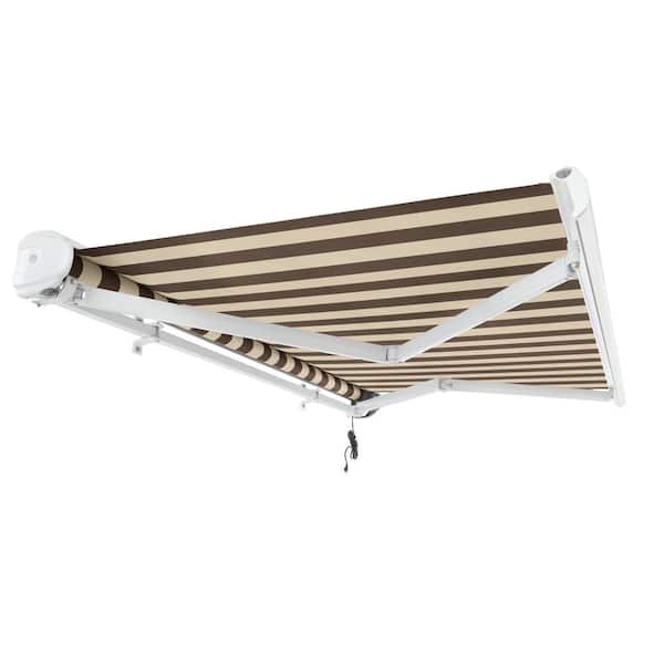 AWNTECH 12 ft. Key West Right Motor Awning with Cassette (120 in. Projection) in Brown/Tan FR12-BRNT - The Home