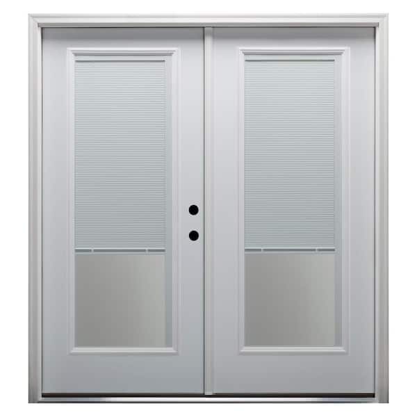 MMI Door 64 in. x 80 in. Internal Blinds Left-Hand Inswing Full Lite Clear Low-E Primed Fiberglass Smooth Prehung Front Door