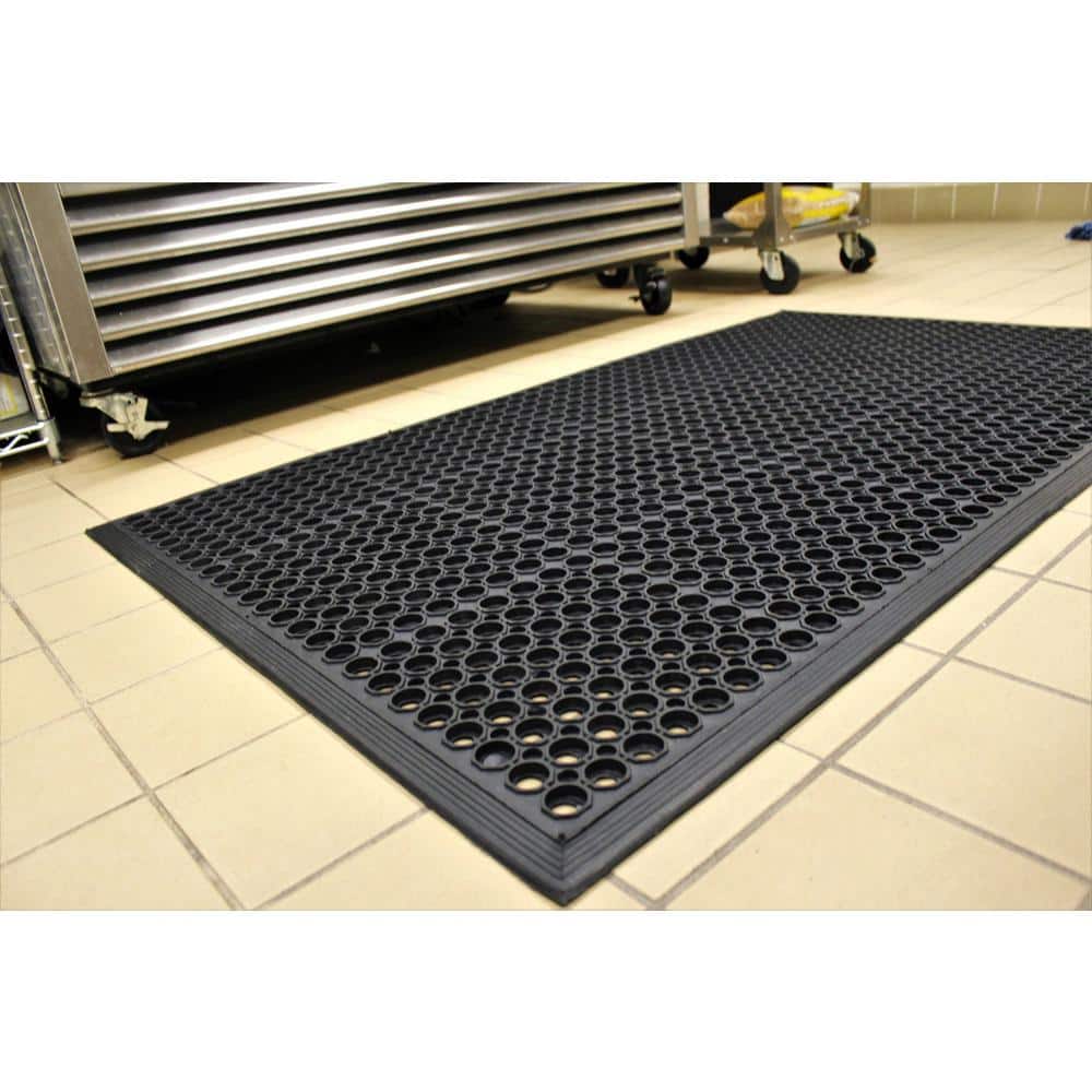 Black Rubber Anti-Fatigue Mat for Indoor/Outdoor Use, 24 x 36 Inches