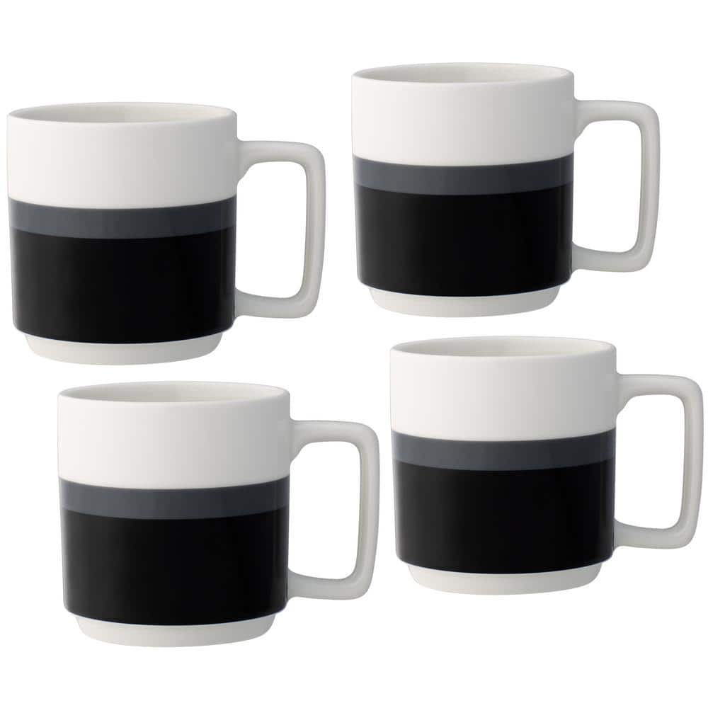 Noritake ColorStax Stripe Black 16 fl. oz. Porcelain Mugs (Set of 4) -  G025-284D