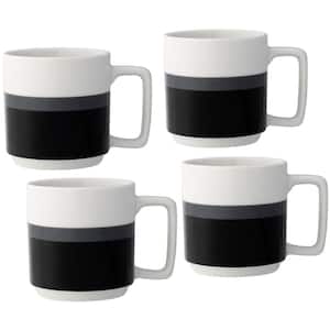 ColorStax Stripe Black 16 fl. oz. (Black) Porcelain Mugs, (Set of 4)