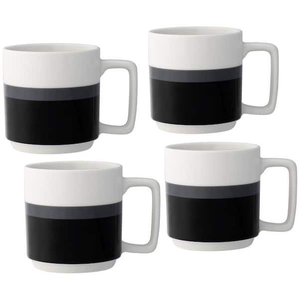 Noritake ColorStax Stripe Black 16 fl. oz. (Black) Porcelain Mugs, (Set of 4)