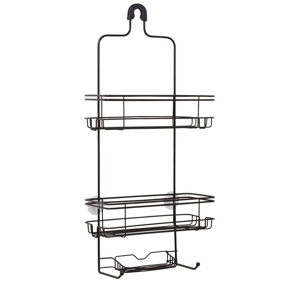 2-Tier White Metal Chevron Punched Shower Caddy with Soap Dish