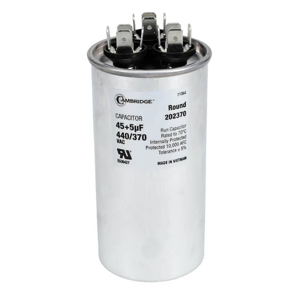 Cambridge 1.97 in. x 1.97 in. x 3.94 in. Aluminum 45 Plus 5 MFD, 440-Volt/370-Volt Dual Round Run Capacitor (1-Pack)