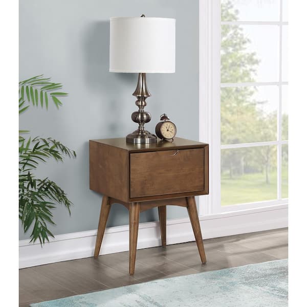 OSP Home Furnishings Copenhagen 15 in. Walnut Rectangle Wood Accent Console Table with Drawer