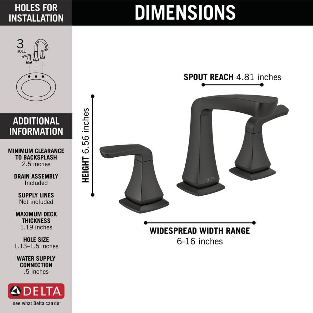 Delta Vesna Matte Black Widespread 2-Handle WaterSense Bathroom Faucet