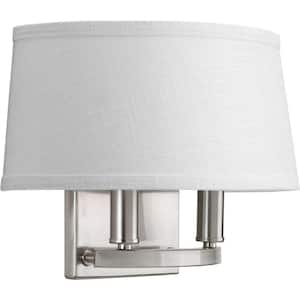 Cherish Collection 2-Light Brushed Nickel Wall Sconce with Linen Shade