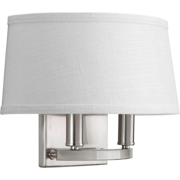 Progress Lighting Cherish Collection 2-Light Brushed Nickel Wall Sconce with Linen Shade