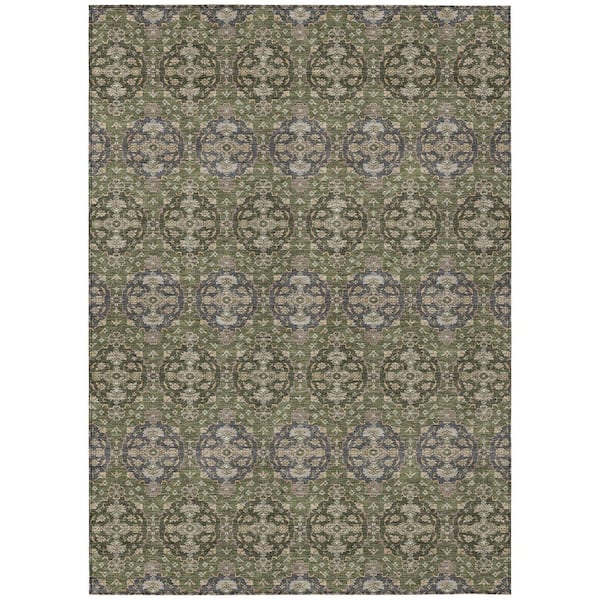 Chantille Machine Washable Indoor/Outdoor Abstract ACN2918 Olive 5 ft. x 7 ft. 6 in. Area Rug