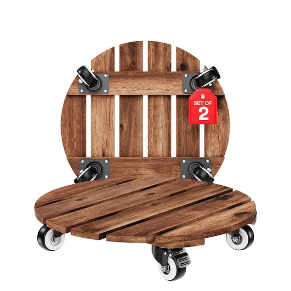 12 in. Wood Plant Caddy with Wheels Heavy Duty Plant Dolly 264 lbs., Capacity 2-Pack