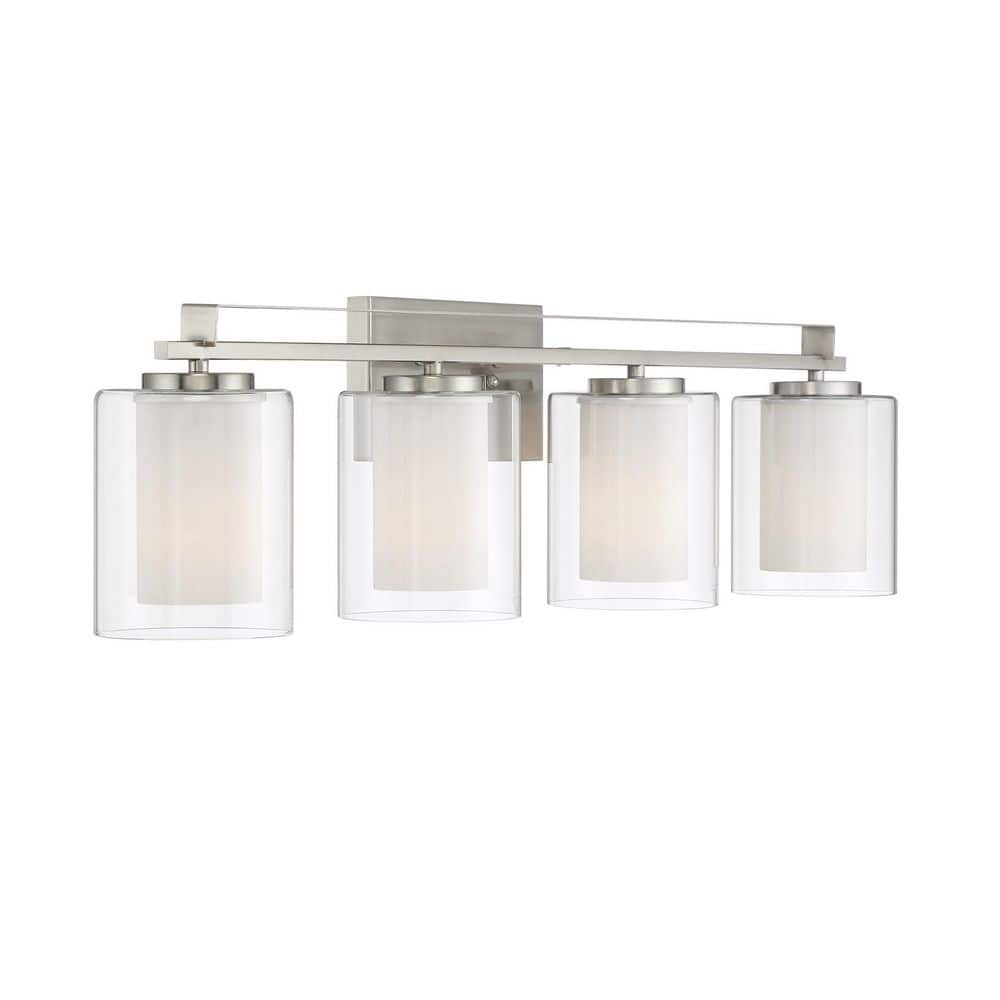Elegant Brushed Nickel 4-Light Bath Bar with Etched White Glass