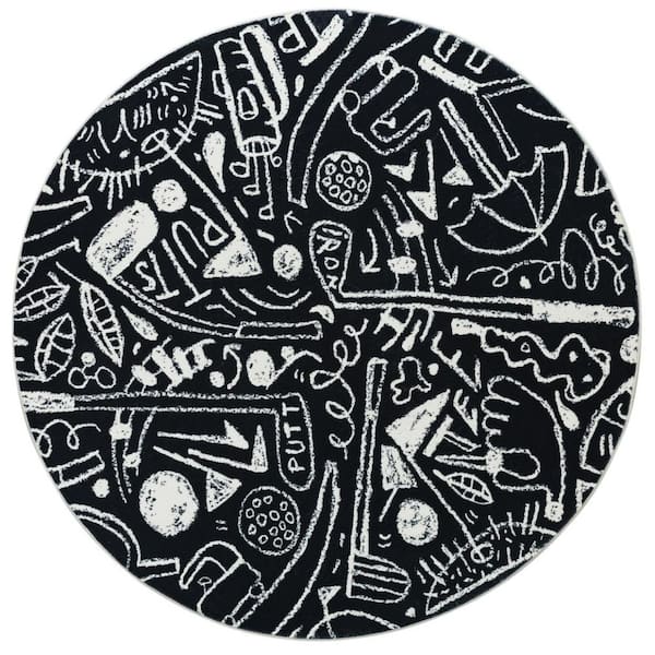 Sportsglyphs Black 6 ft. Round Area Rug