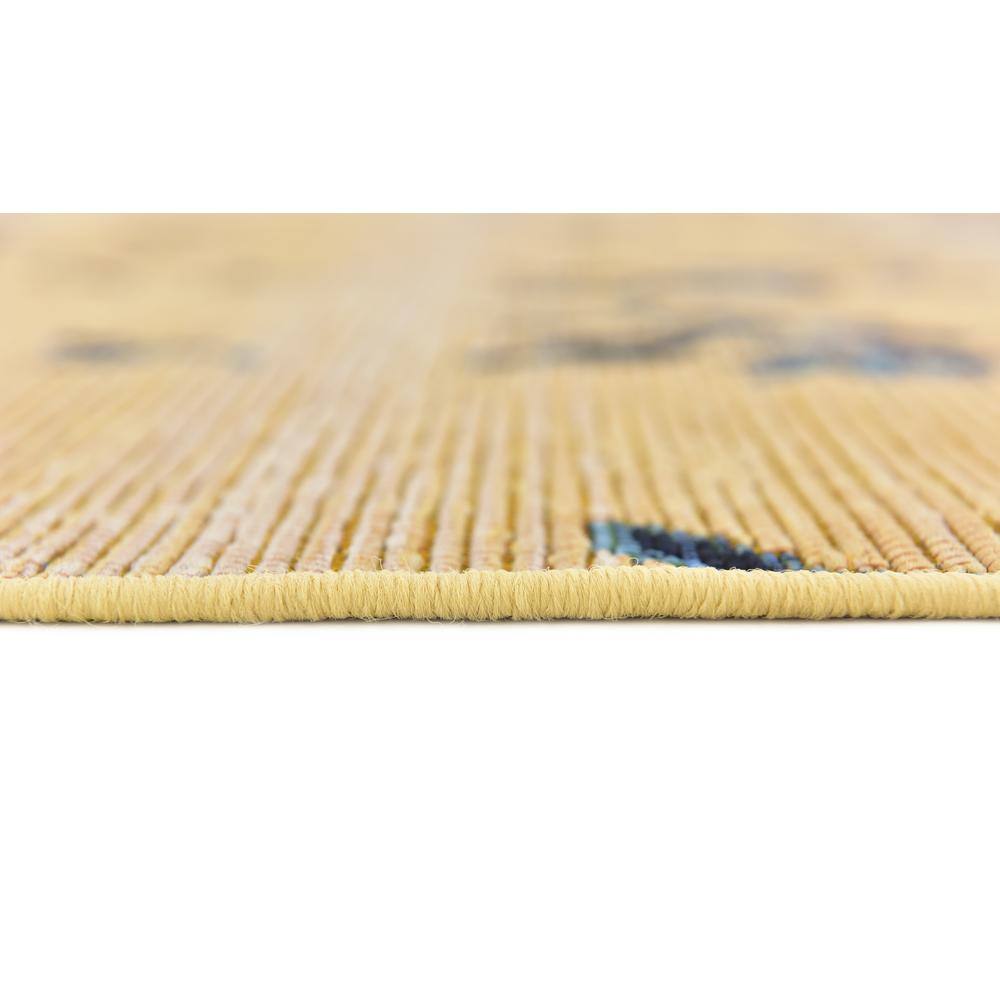 All-Season Beige Synthetic 8' Round Outdoor Rug with Stain-Resistant Weave
