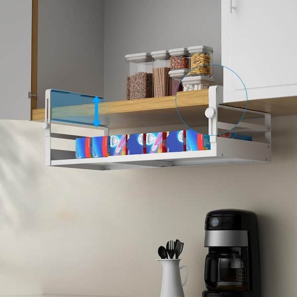 2-Pack under Shelf Basket Organizer with 13-21 in. Stretchable Length Hanging Holder for Kitchen, Desk, Cupboard, White