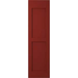 12 in. W x 75 in. H Americraft 2-Equal Raised Panel Exterior Real Wood Shutters Pair in Pepper Red
