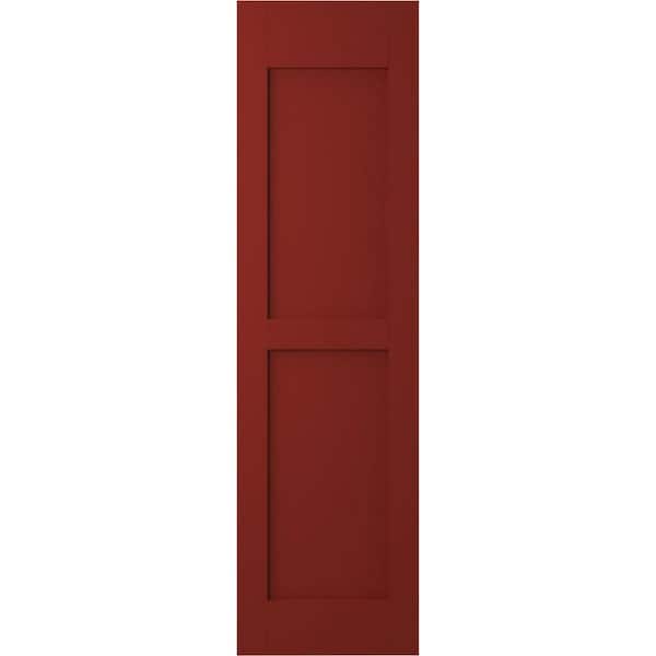 Ekena Millwork 12 in. W x 75 in. H Americraft 2-Equal Raised Panel Exterior Real Wood Shutters Pair in Pepper Red