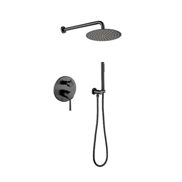 Tahanbath Single Handle 2-Spray Shower Faucet 2.0 GPM with Pressure Balance and Hand Shower in Matte Black