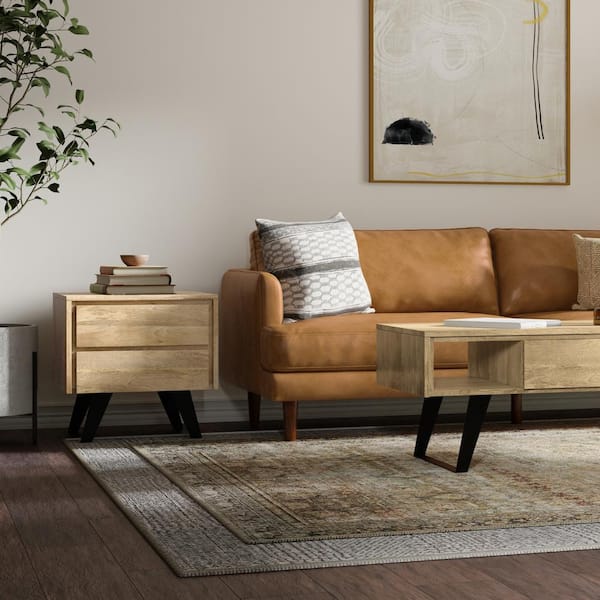 Simpli Home Lowry Solid Mango 22 in. W in Natural Rectangle Wood and Metal Modern Industrial Side Table