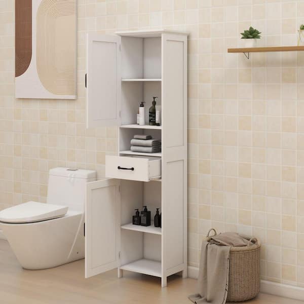 Double Door Narrow Height Slim Floor Standing Cabinet in White