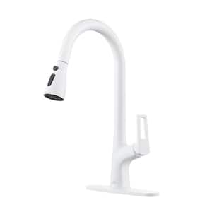 Single Handle Pull Down Sprayer Kitchen Faucet with Advanced Spray, Pull Out Spray Wand, and Deckplate in Matte White