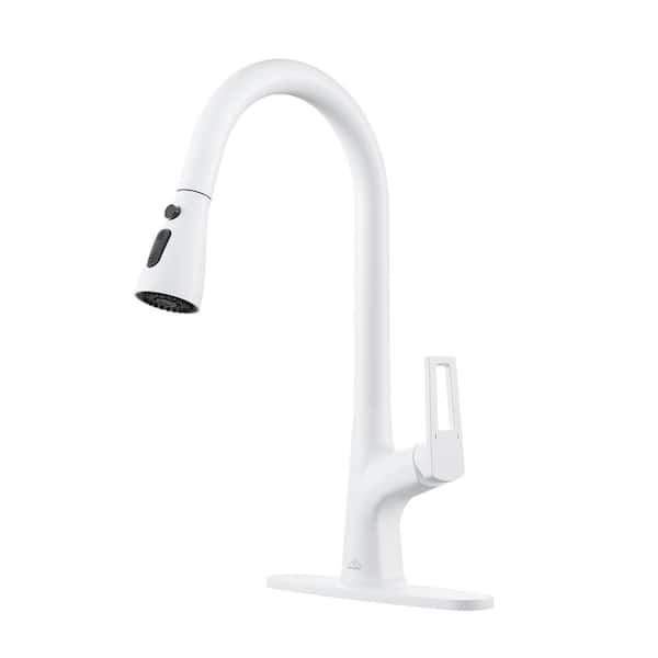 CASAINC Single Handle Pull Down Sprayer Kitchen Faucet With Advanced   Matte White Casainc Pull Down Kitchen Faucets Ca D4175 Mw 64 600 