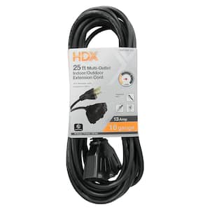 25 ft. 16/3 Light Duty Indoor/Outdoor Extension Cord with Multiple Outlet Triple Tap End, Black