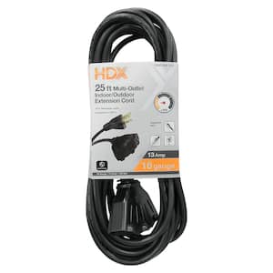 25 ft. 16/3 Light Duty Indoor/Outdoor Extension Cord with Multiple Outlet Triple Tap End, Black