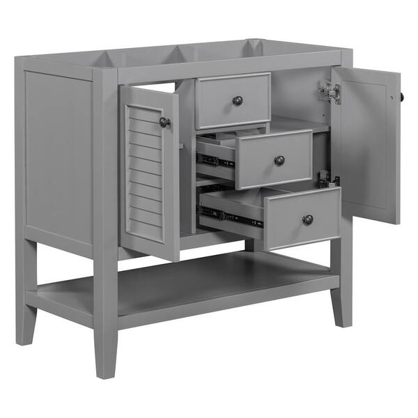 Kahomvis 35 in. W x 18 in. D x 33.4 in. H Bath Vanity Cabinet without Top in Gray