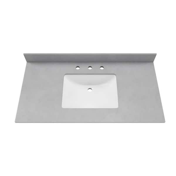 43 in. W x 22 in. D Quartz White Rectangular Single Sink Bathroom Vanity Top in Gray
