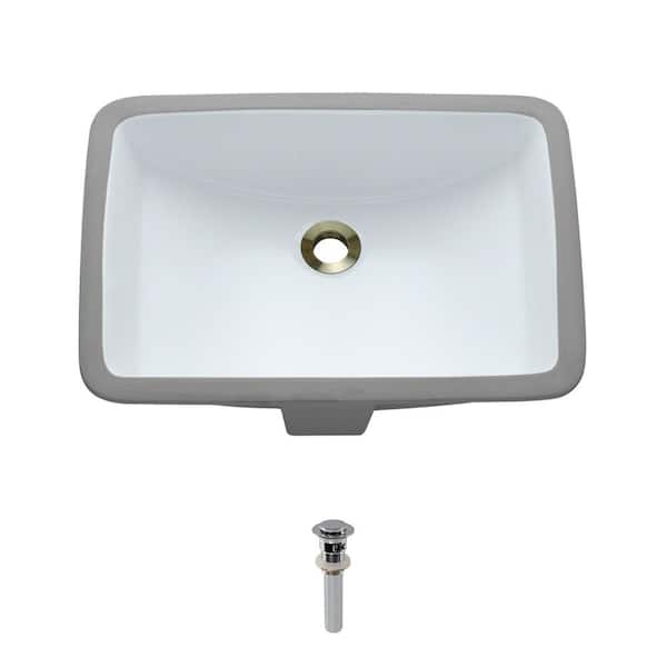 MR Direct Undermount Porcelain Bathroom Sink in White with Pop-Up Drain in Chrome