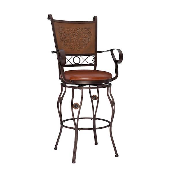 Powell Company Bryant 30 in. Bronze High Back Metal Counter Stool with Faux Leather Seat