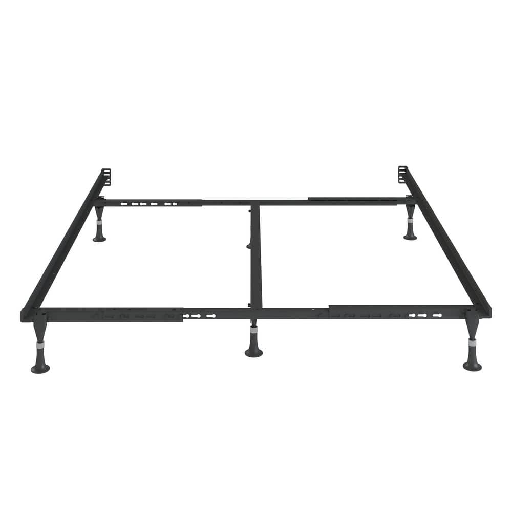 Adjustable Black Metal Twin/Full Bed Frame with Glides