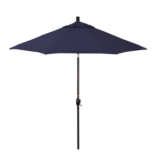 California Umbrella 9 ft. Bronze Aluminum Market Patio Umbrella with Crank Lift and Push-Button Tilt in Captains Navy Pacifica Premium