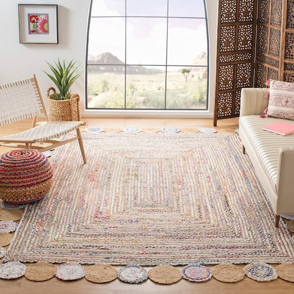 Cape Cod Beige/Multi 8 ft. x 10 ft. Circles Border Area Rug